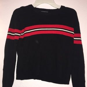 red and black striped sweater